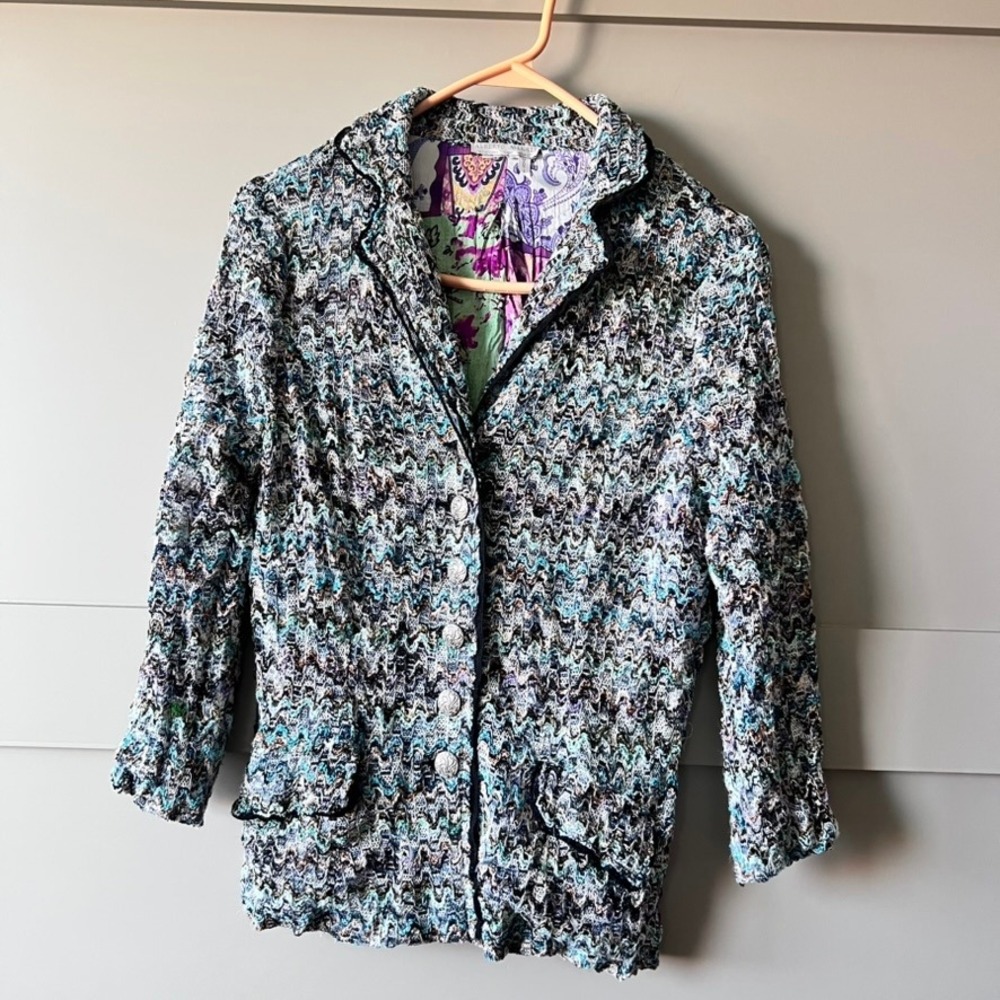 Alberto Makali Women's Textured Knit Blazer‎ Jacket Multi Color Paisley Sz Small